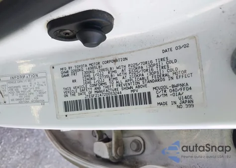 2002 Toyota Highlander Limited V6 z USA, uszkodzony, nr VIN JTEGF21A720053244